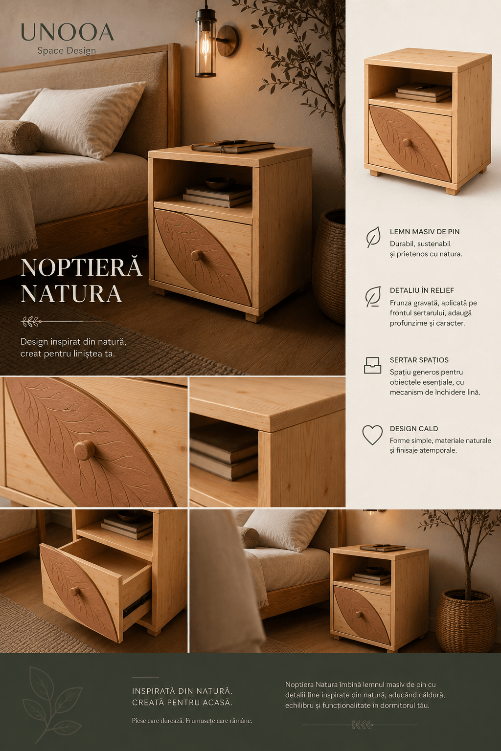 Noptiera din Lemn Masiv Natura Flayer
