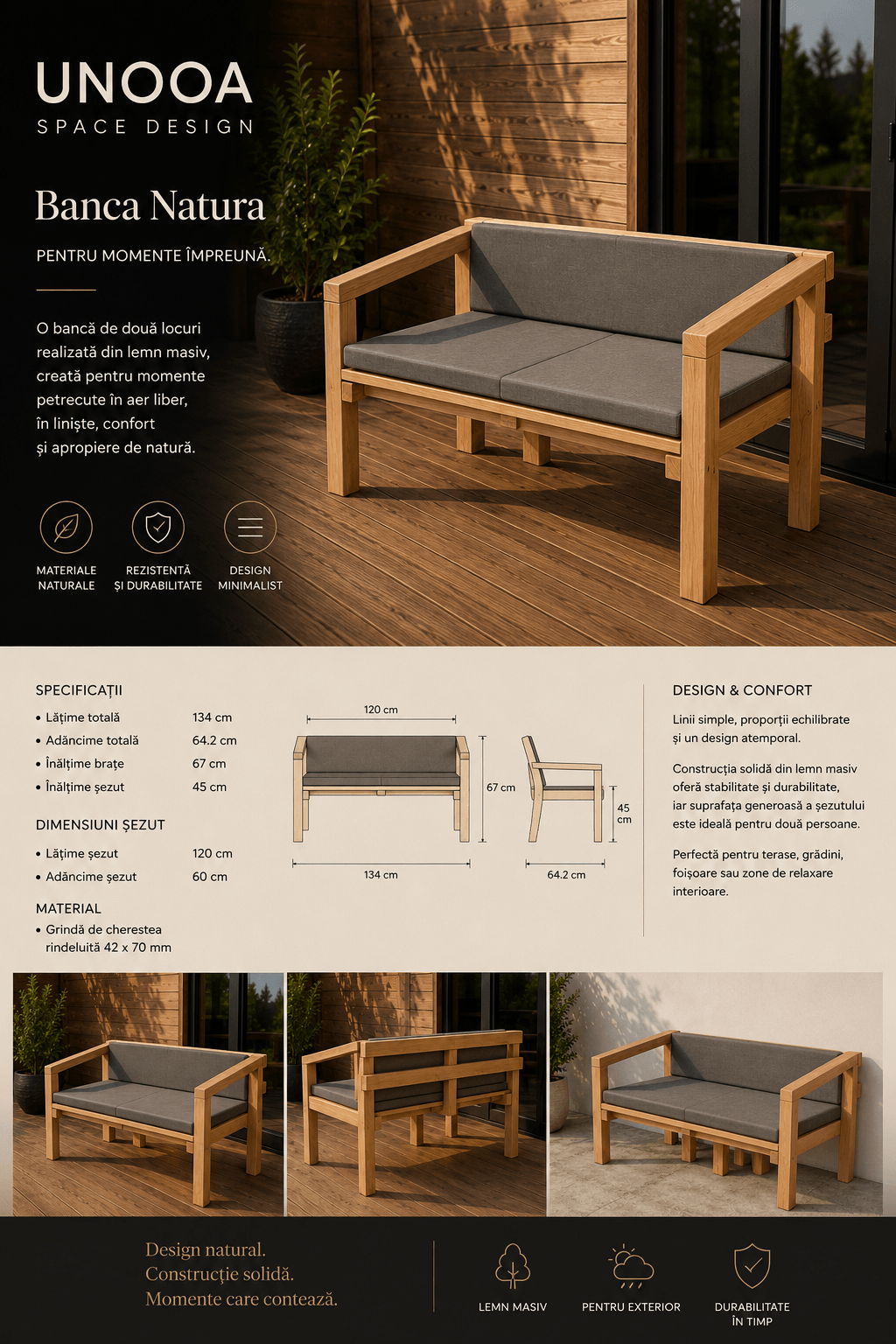 Bancă Lounge „Natura” din lemn masiv - imagine 5